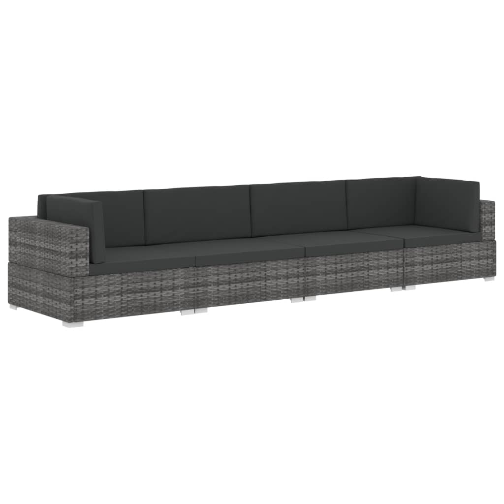 4 részes szürke polyrattan kerti kanapészett párnákkal