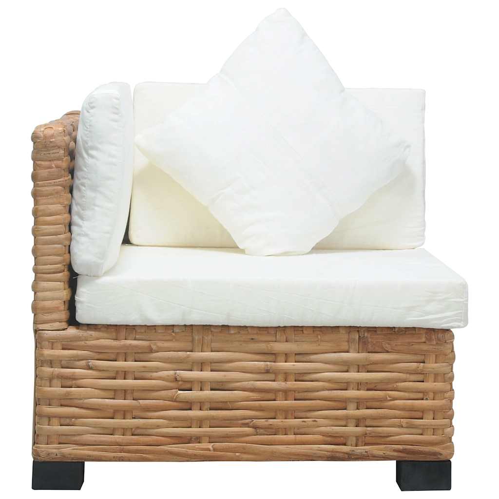 természetes rattan sarokkanapé párnával