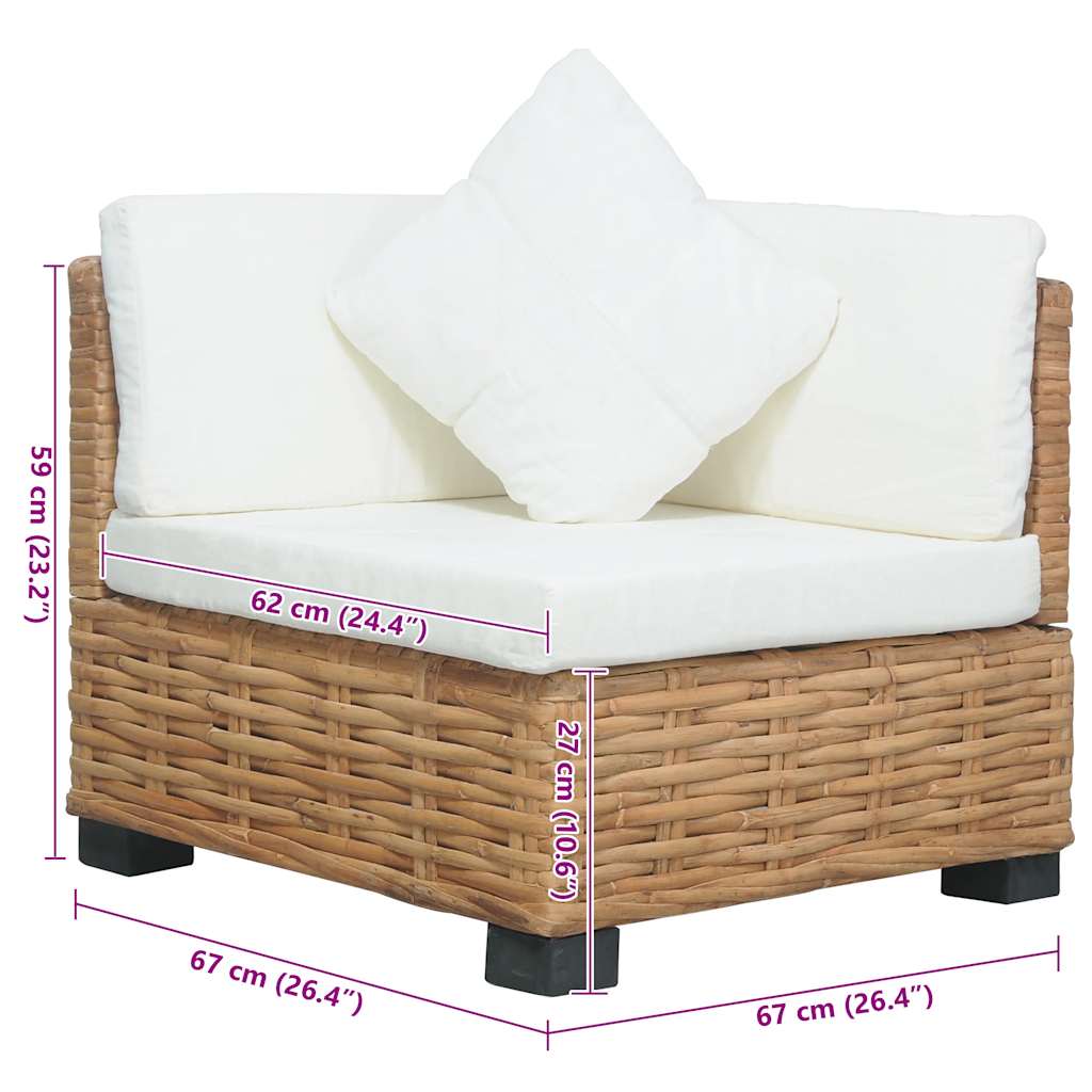 természetes rattan sarokkanapé párnával