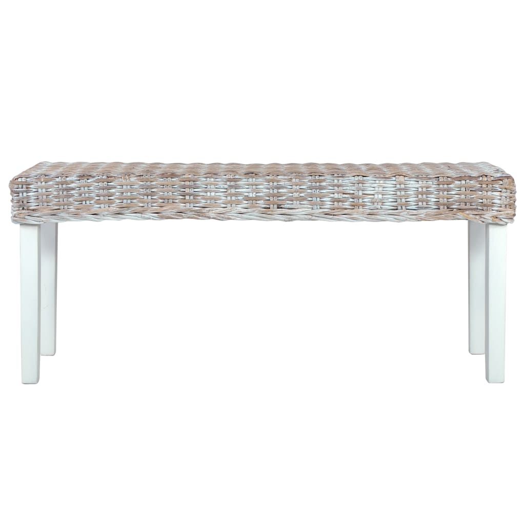 fehér természetes kubu rattan és tömör mahagóni fa pad 110 cm