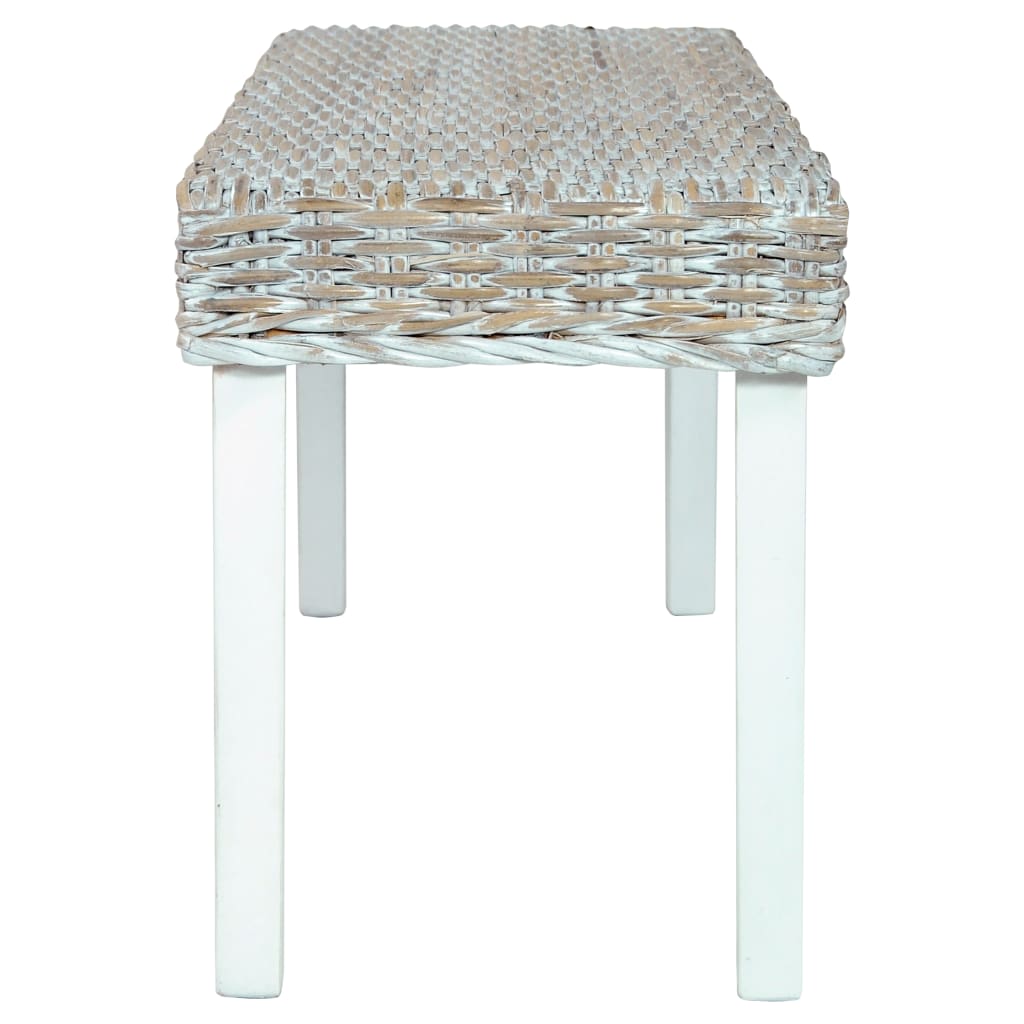 fehér természetes kubu rattan és tömör mahagóni fa pad 110 cm