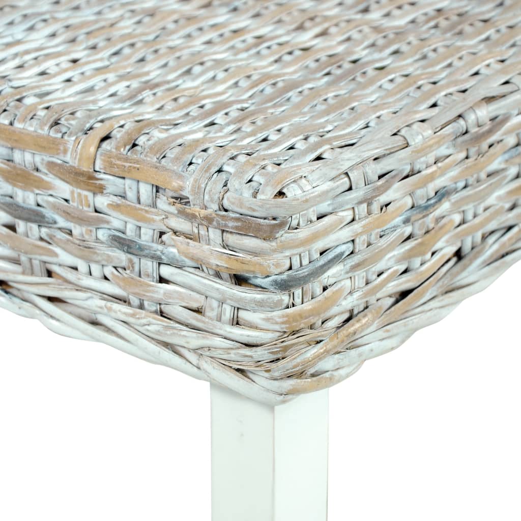 fehér természetes kubu rattan és tömör mahagóni fa pad 110 cm