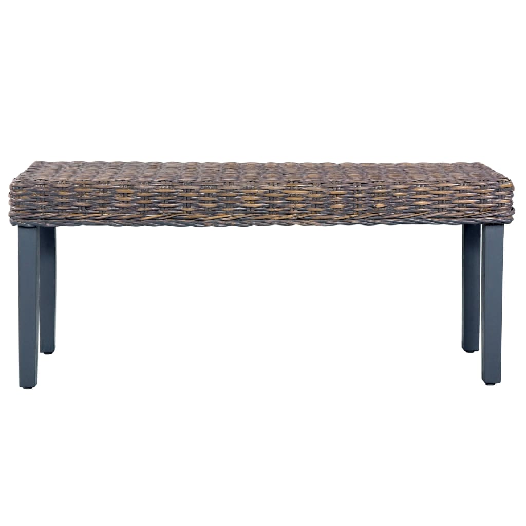 szürke természetes kubu rattan és tömör mahagóni fa pad 110 cm