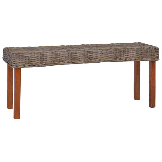 természetes kubu rattan és tömör mahagóni fa pad 110 cm