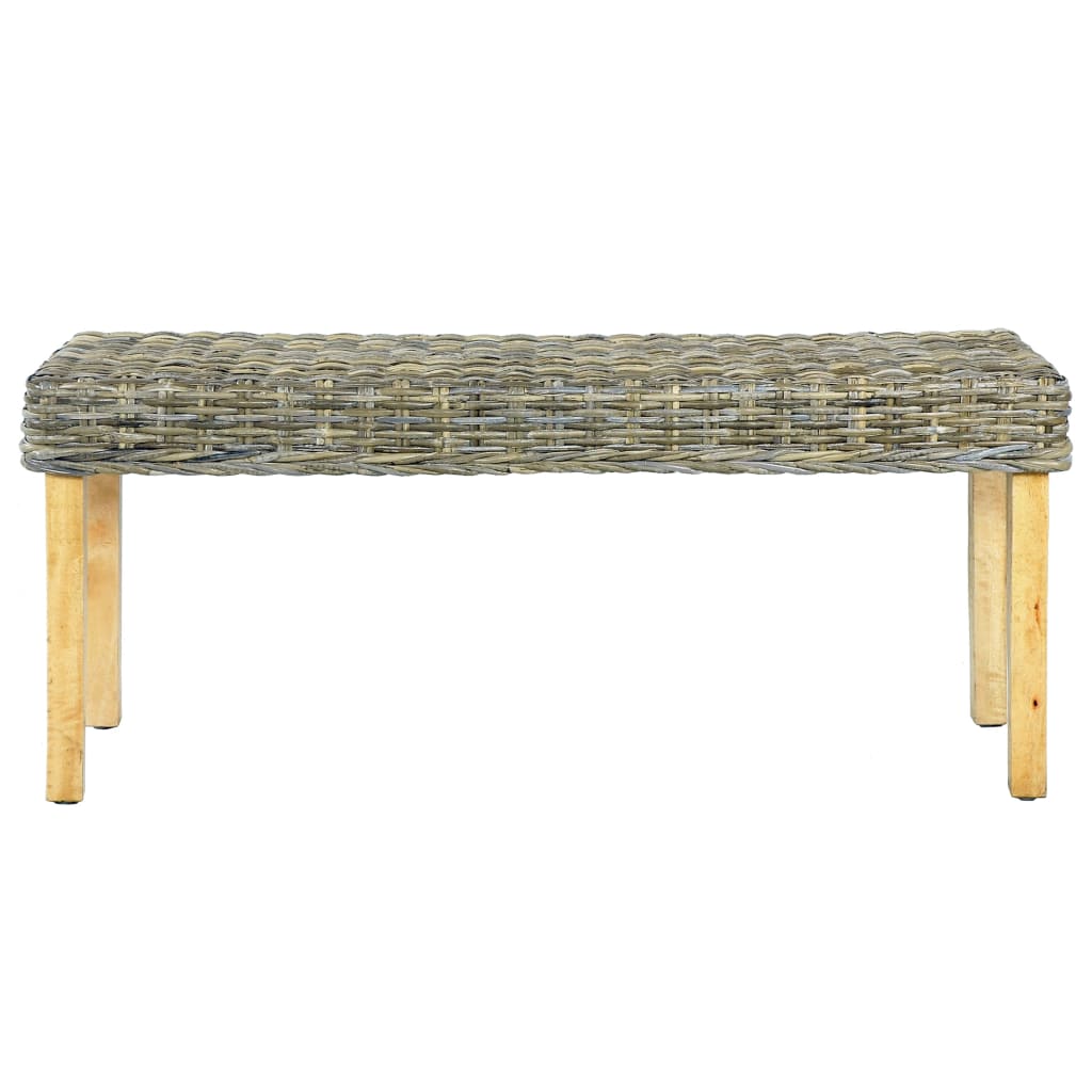 természetes kubu rattan és tömör mahagóni fa pad 110 cm