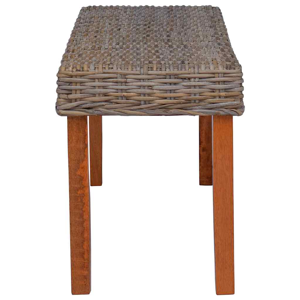 természetes kubu rattan és tömör mahagóni fa pad 110 cm