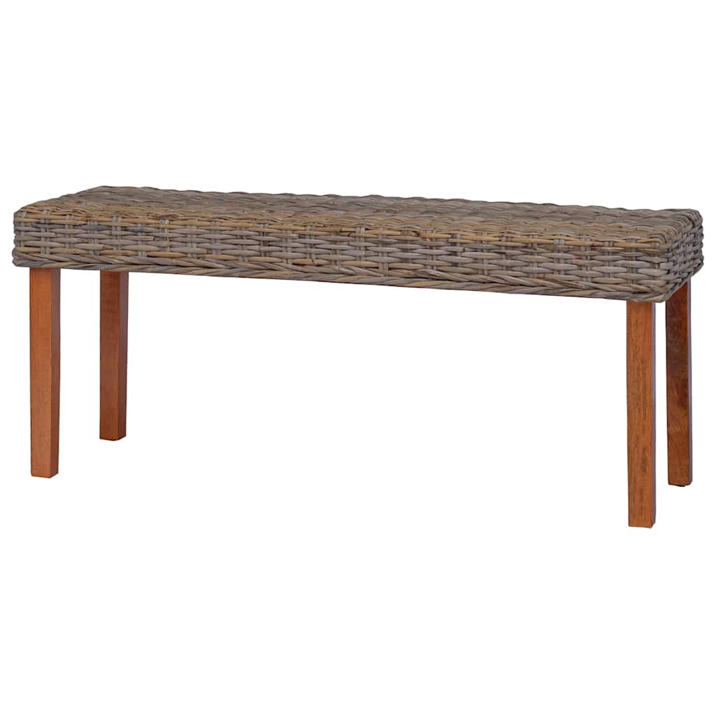 természetes kubu rattan és tömör mahagóni fa pad 110 cm