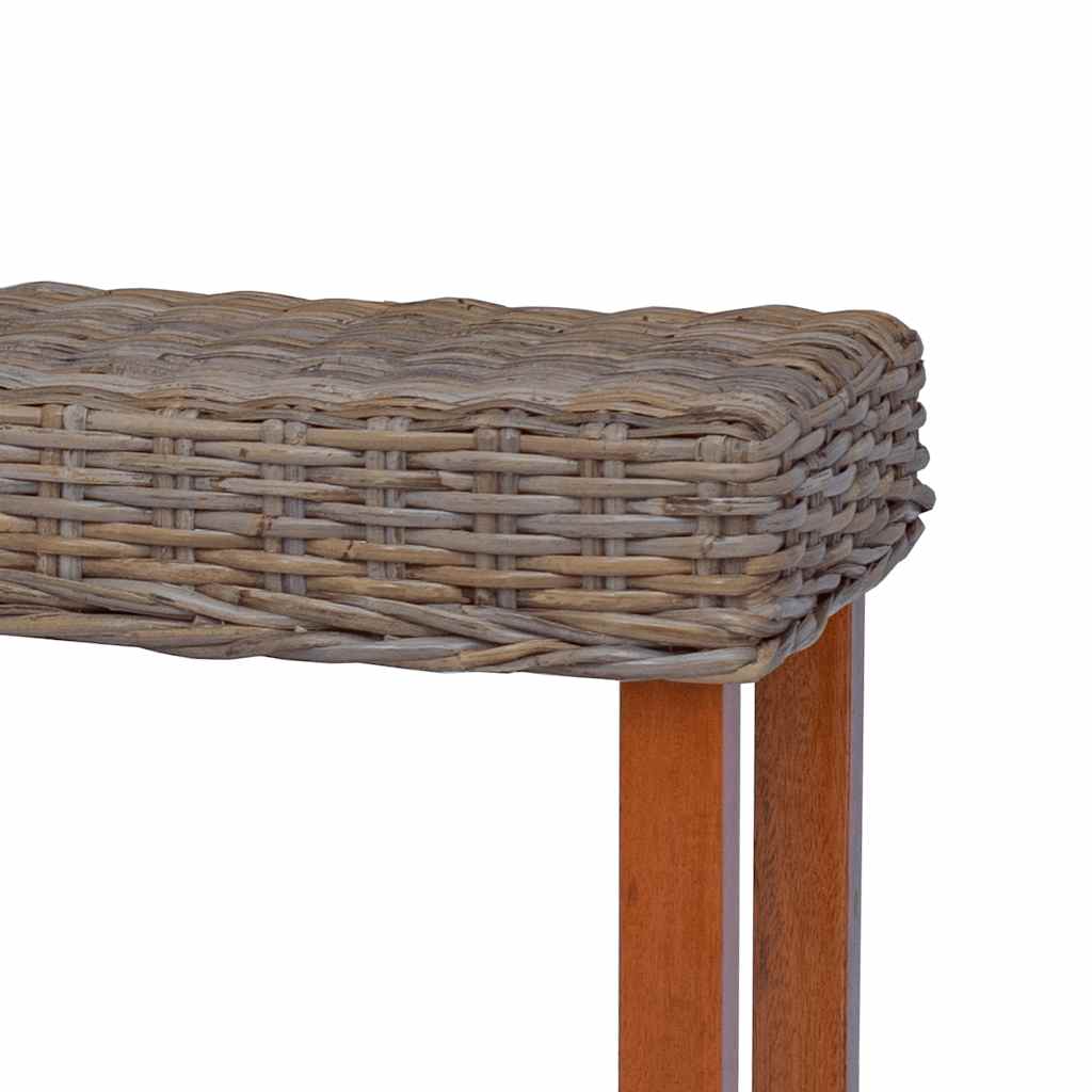 természetes kubu rattan és tömör mahagóni fa pad 110 cm