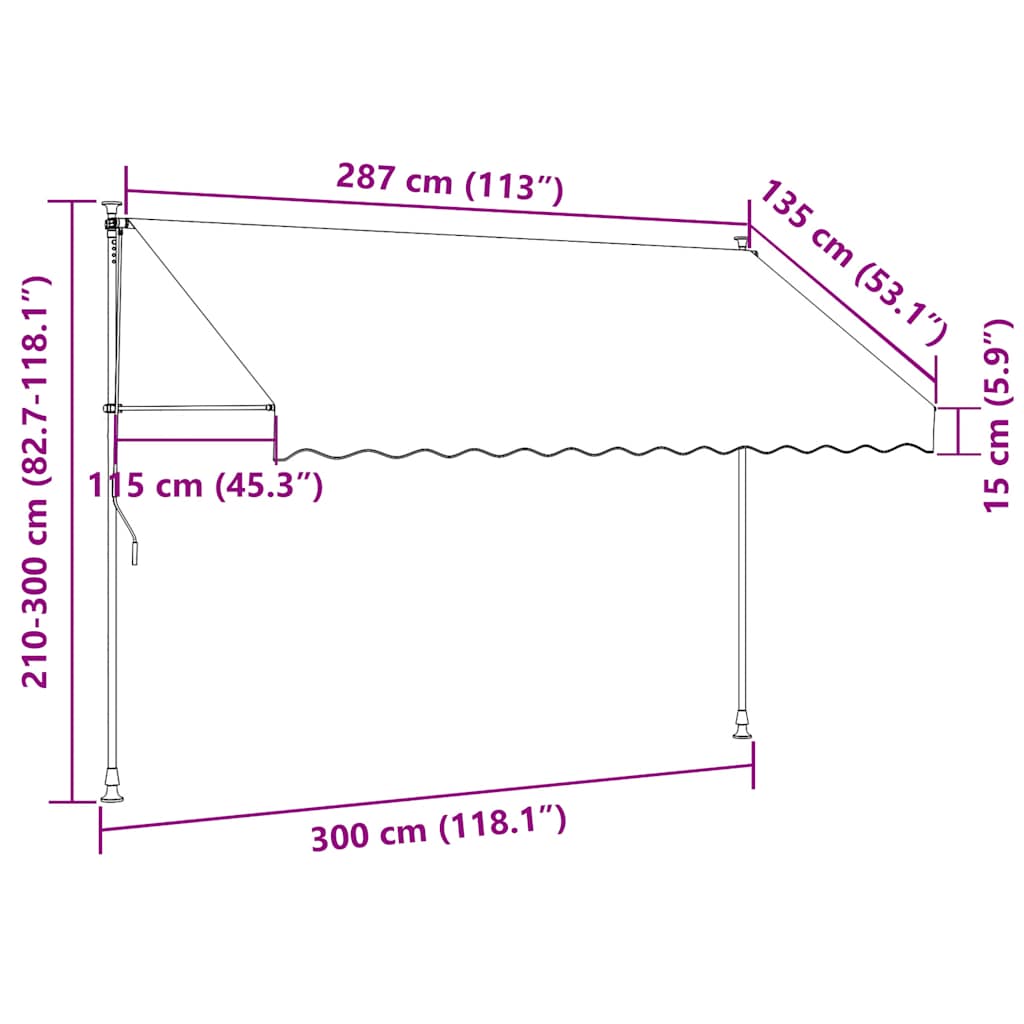 narancssárga és barna kézzel feltekerhető napellenző 300 cm