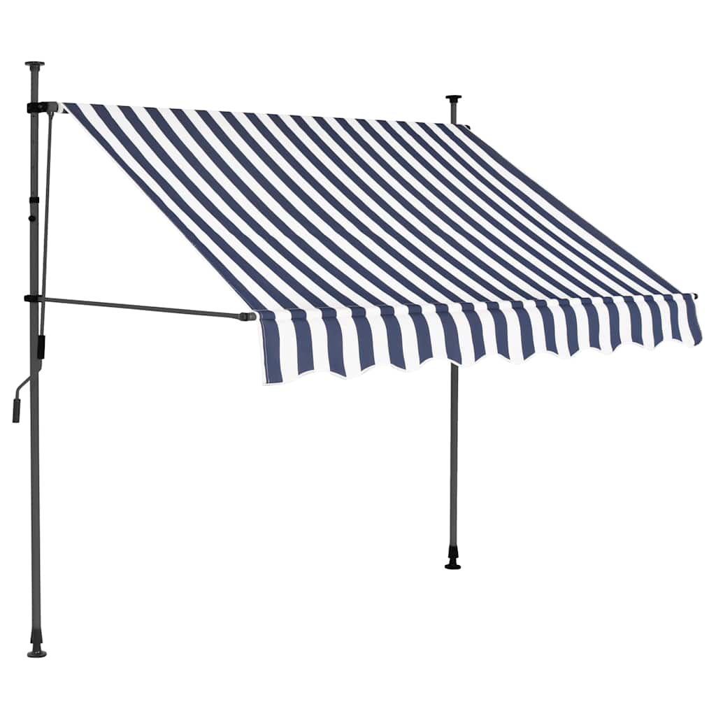 kék és fehér kézzel kihúzható LED-es napellenző 150 cm