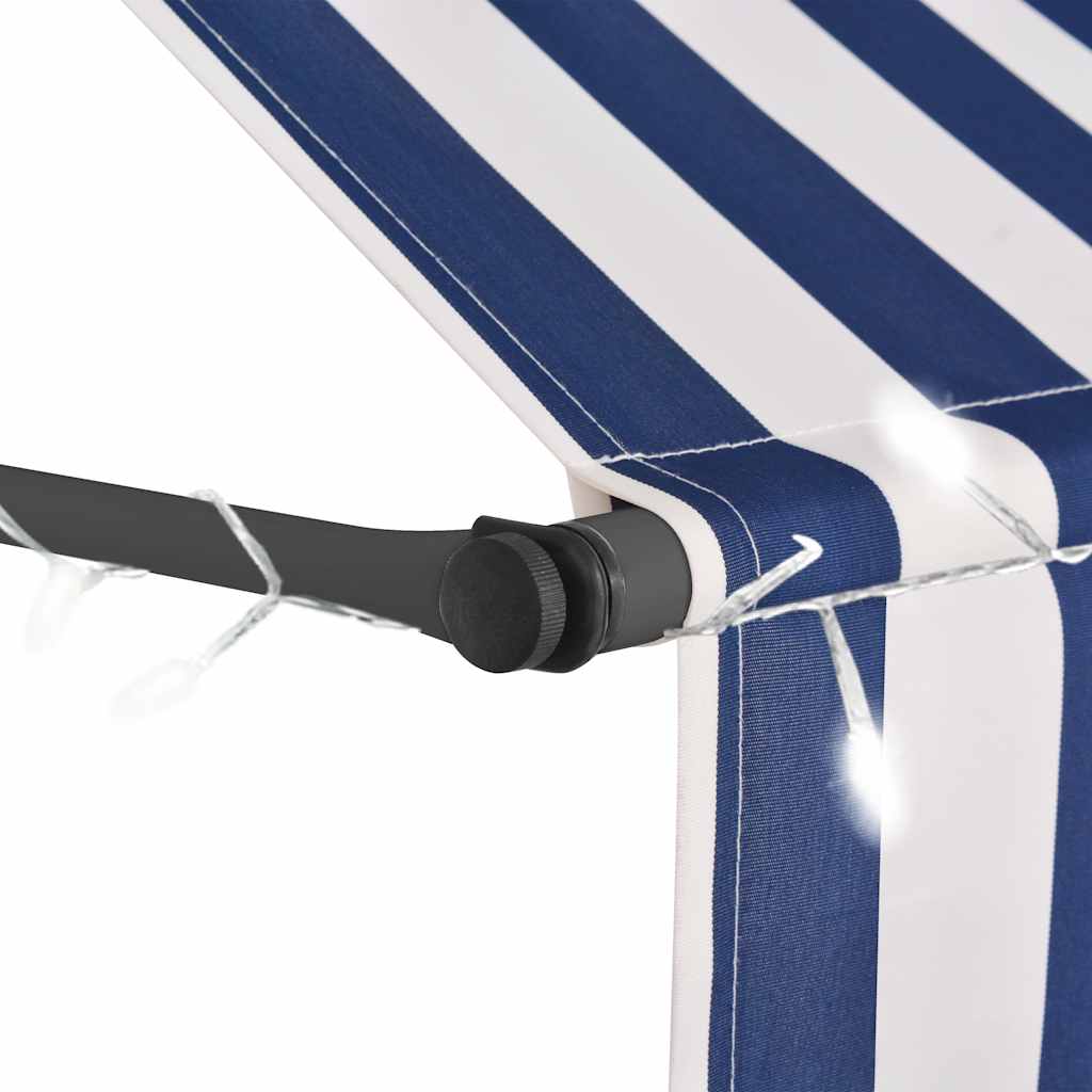 kék és fehér kézzel kihúzható LED-es napellenző 150 cm