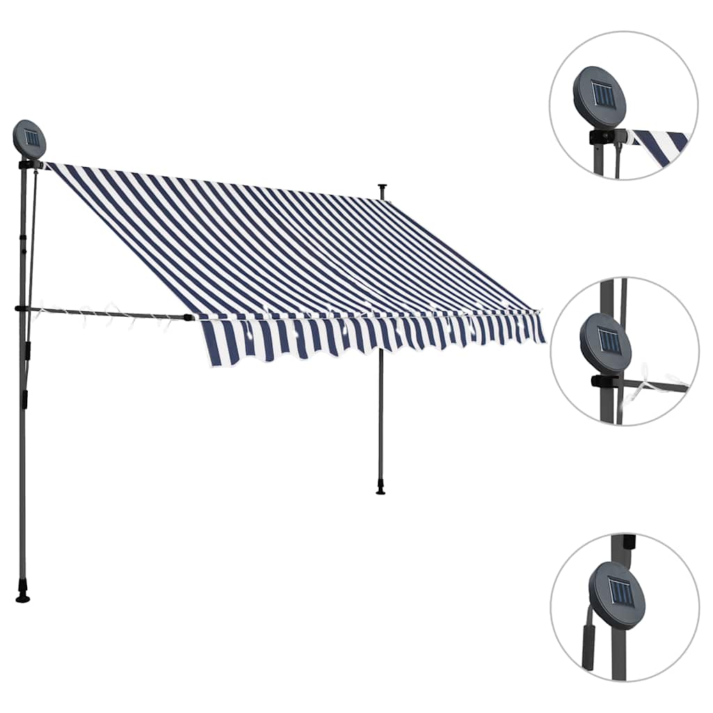 kék és fehér kézzel kihúzható LED-es napellenző 300 cm