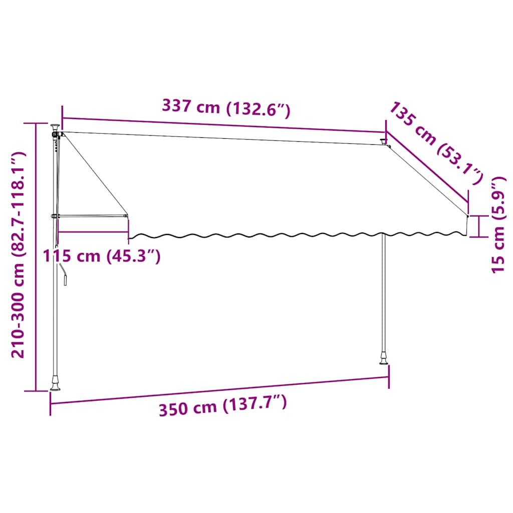 kék és fehér kézzel kihúzható LED-es napellenző 350 cm