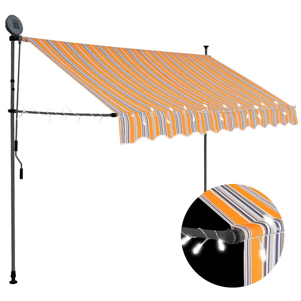 sárga és kék kézzel kihúzható LED-es napellenző 250 cm