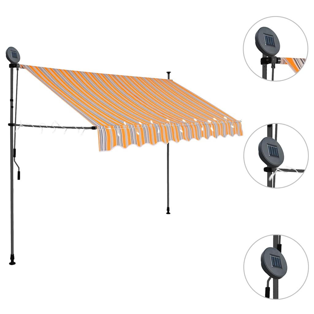 sárga és kék kézzel kihúzható LED-es napellenző 250 cm