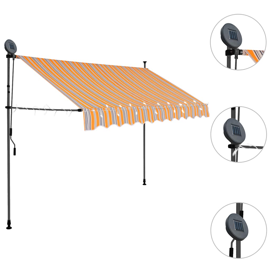 sárga és kék kézzel kihúzható LED-es napellenző 300 cm