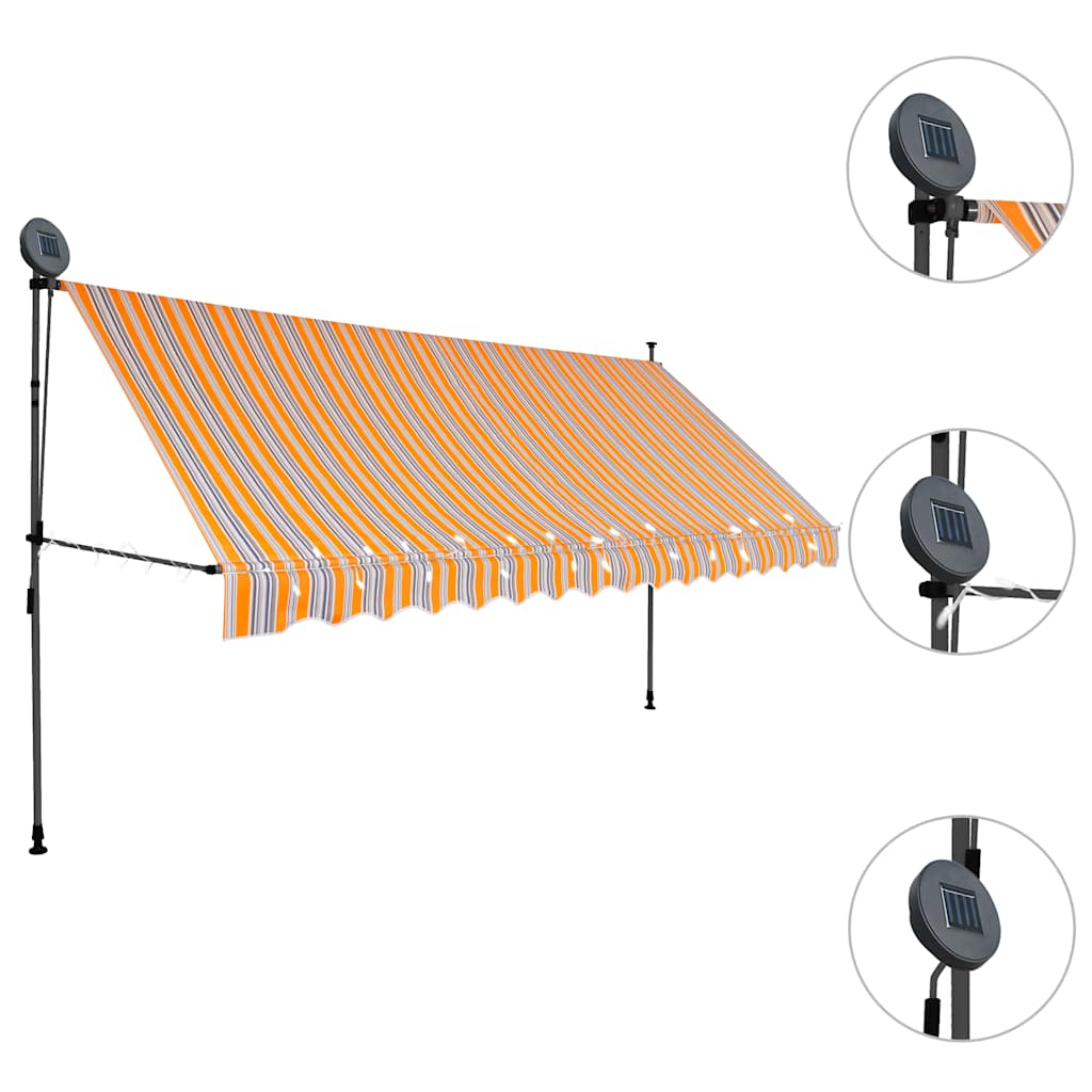 sárga és kék kézzel kihúzható LED-es napellenző 350 cm