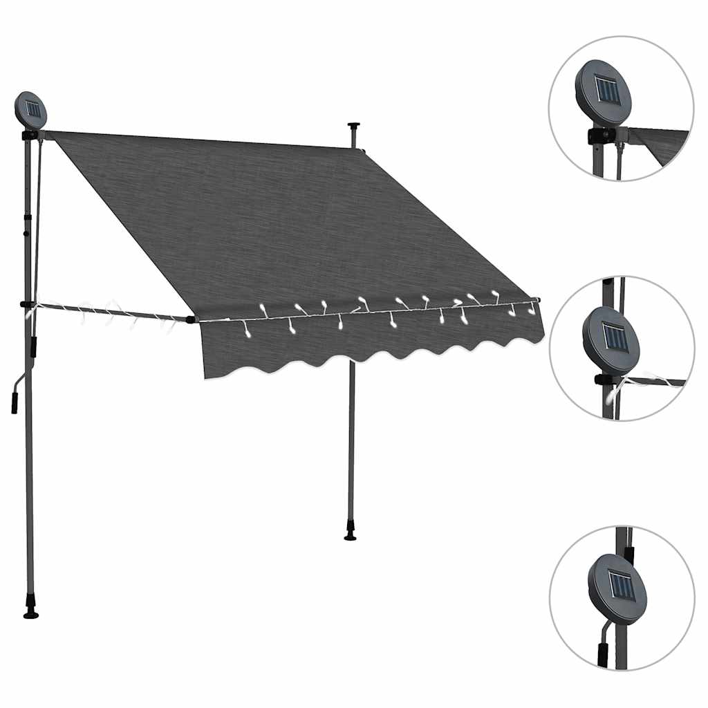 antracitszürke kézzel feltekerhető LED-es napellenző 100 cm
