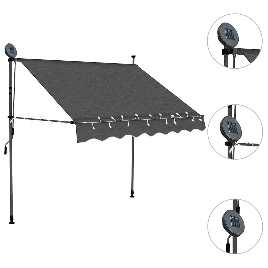 antracitszürke kézzel kihúzható LED-es napellenző 150 cm