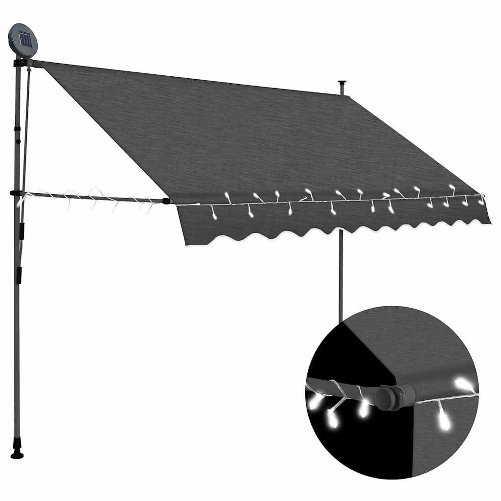 antracitszürke kézzel kihúzható LED-es napellenző 250 cm