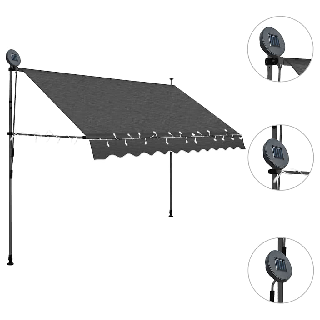 antracitszürke kézzel kihúzható LED-es napellenző 250 cm