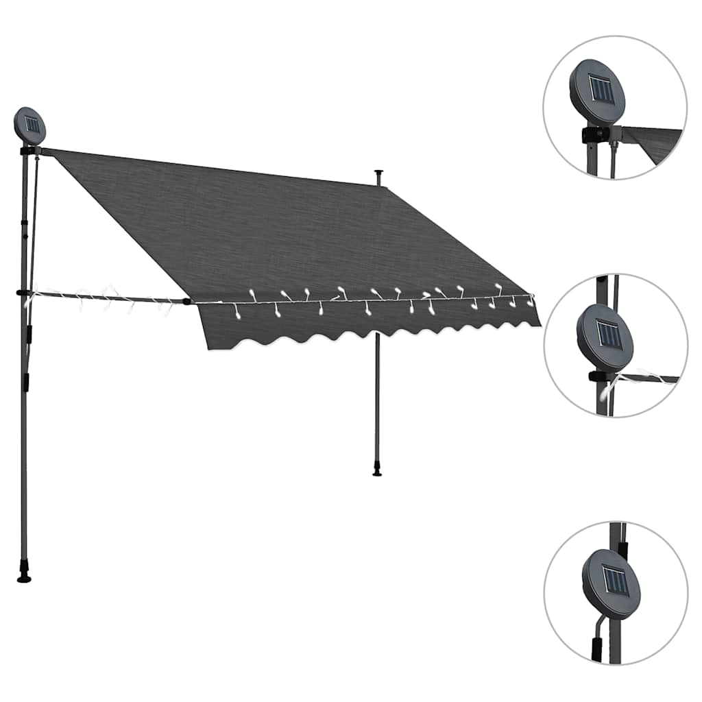 antracitszürke kézzel kihúzható LED-es napellenző 300 cm