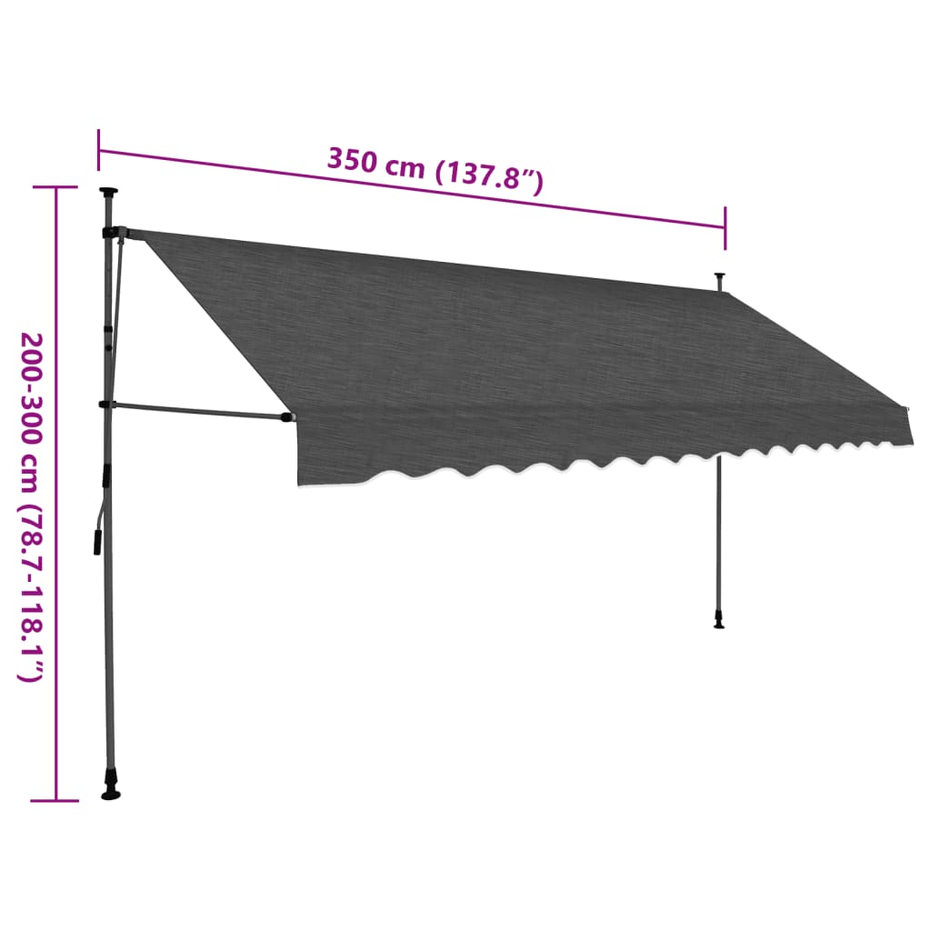 antracitszürke kézzel kihúzható LED-es napellenző 350 cm