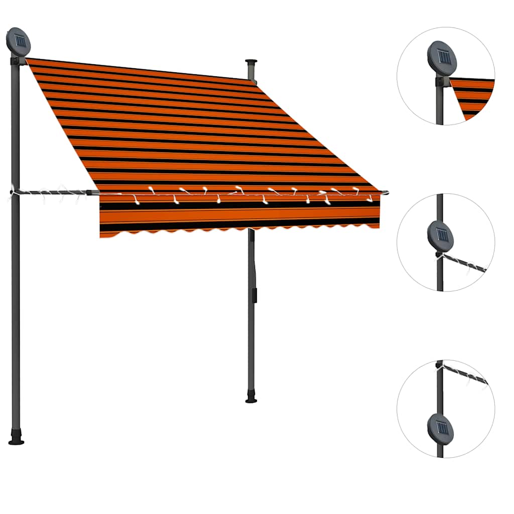 narancssárga-barna kézzel feltekerhető LED-es napellenző 150 cm