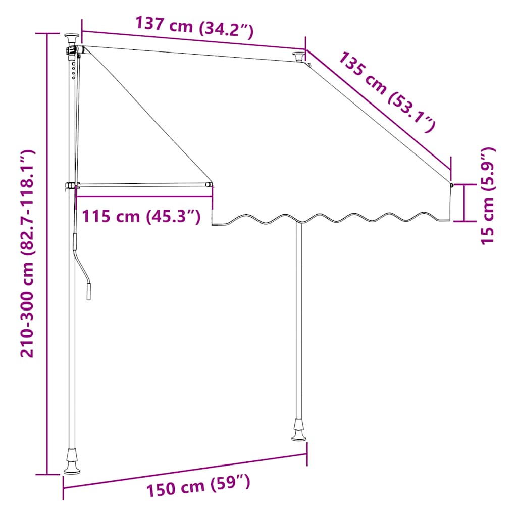 narancssárga-barna kézzel feltekerhető LED-es napellenző 150 cm