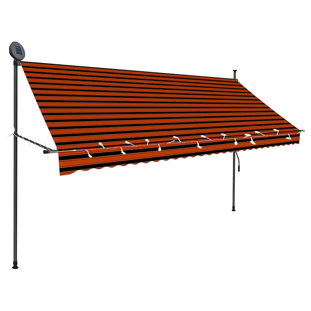 narancssárga-barna kézzel kihúzható LED-es napellenző 300 cm