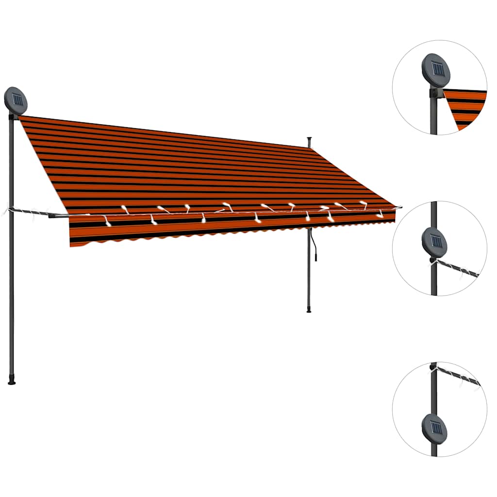 narancssárga-barna kézzel feltekerhető LED-es napellenző 350 cm