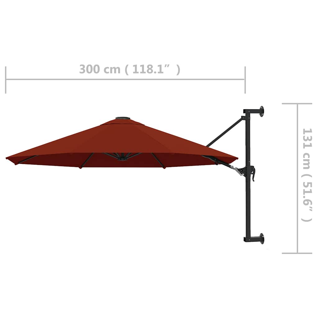 terrakotta falra szerelhető napernyő fémrúddal 300 cm