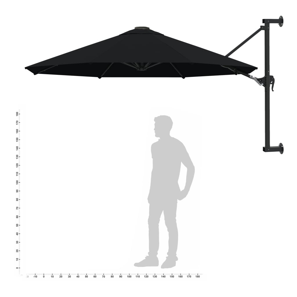 fekete falra szerelhető napernyő fémrúddal 300 cm