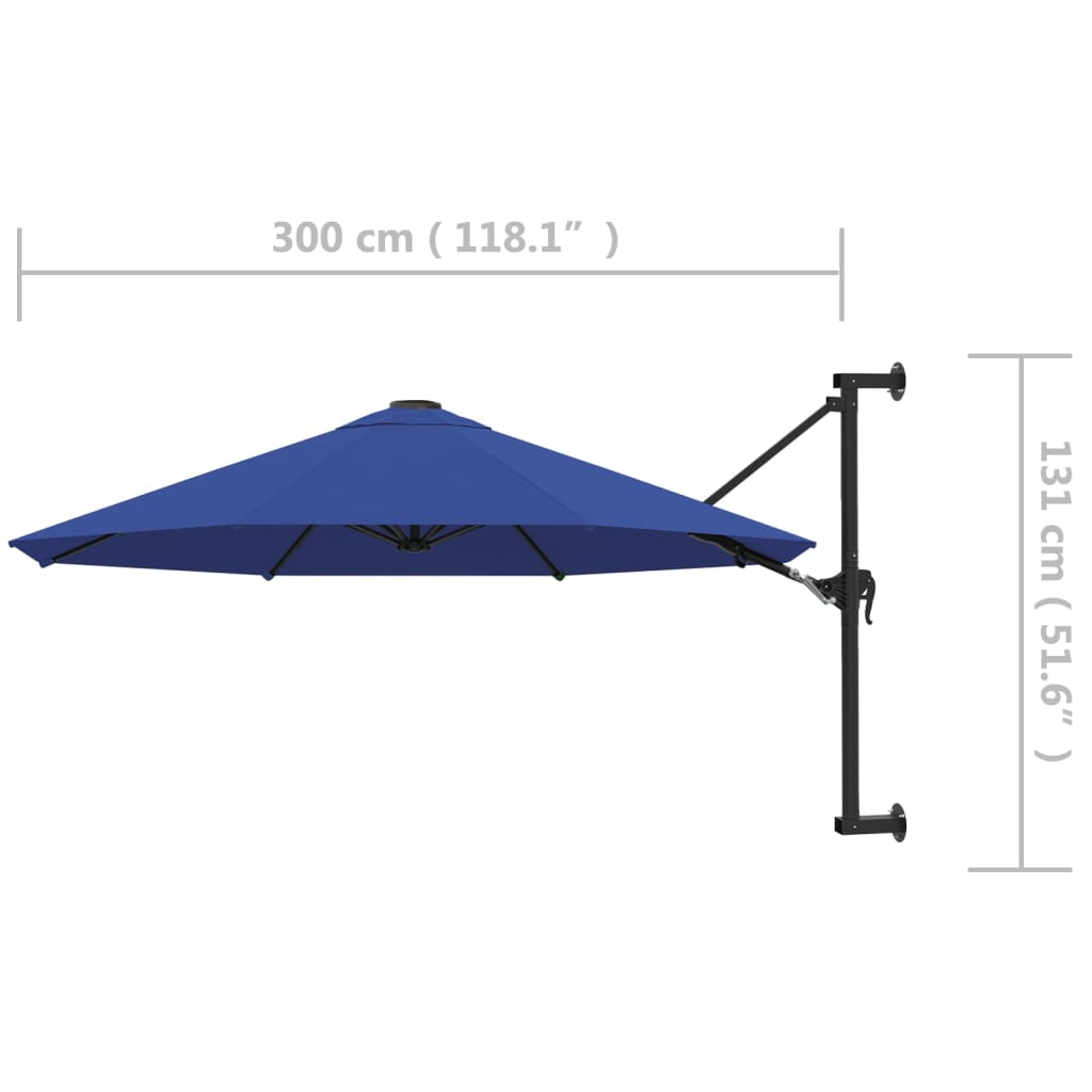kék falra szerelhető napernyő fémrúddal 300 cm