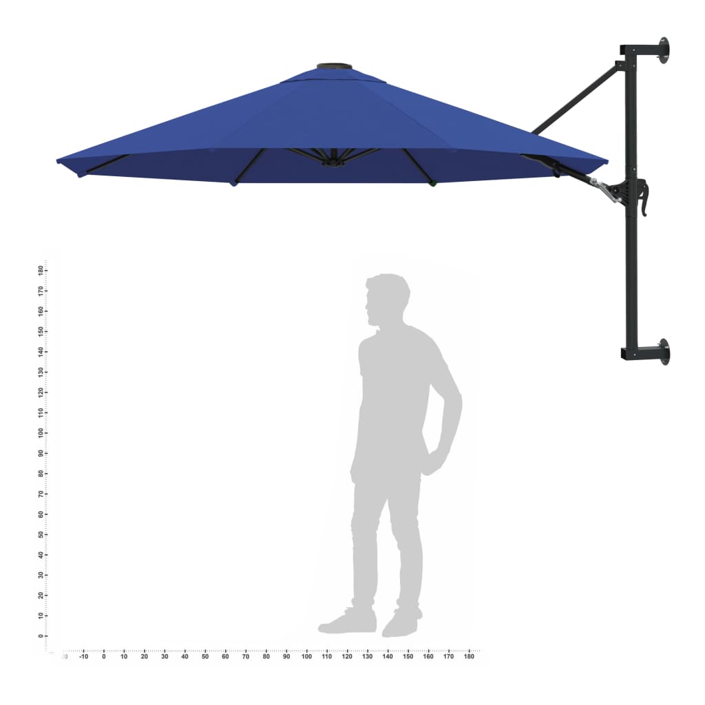 kék falra szerelhető napernyő fémrúddal 300 cm