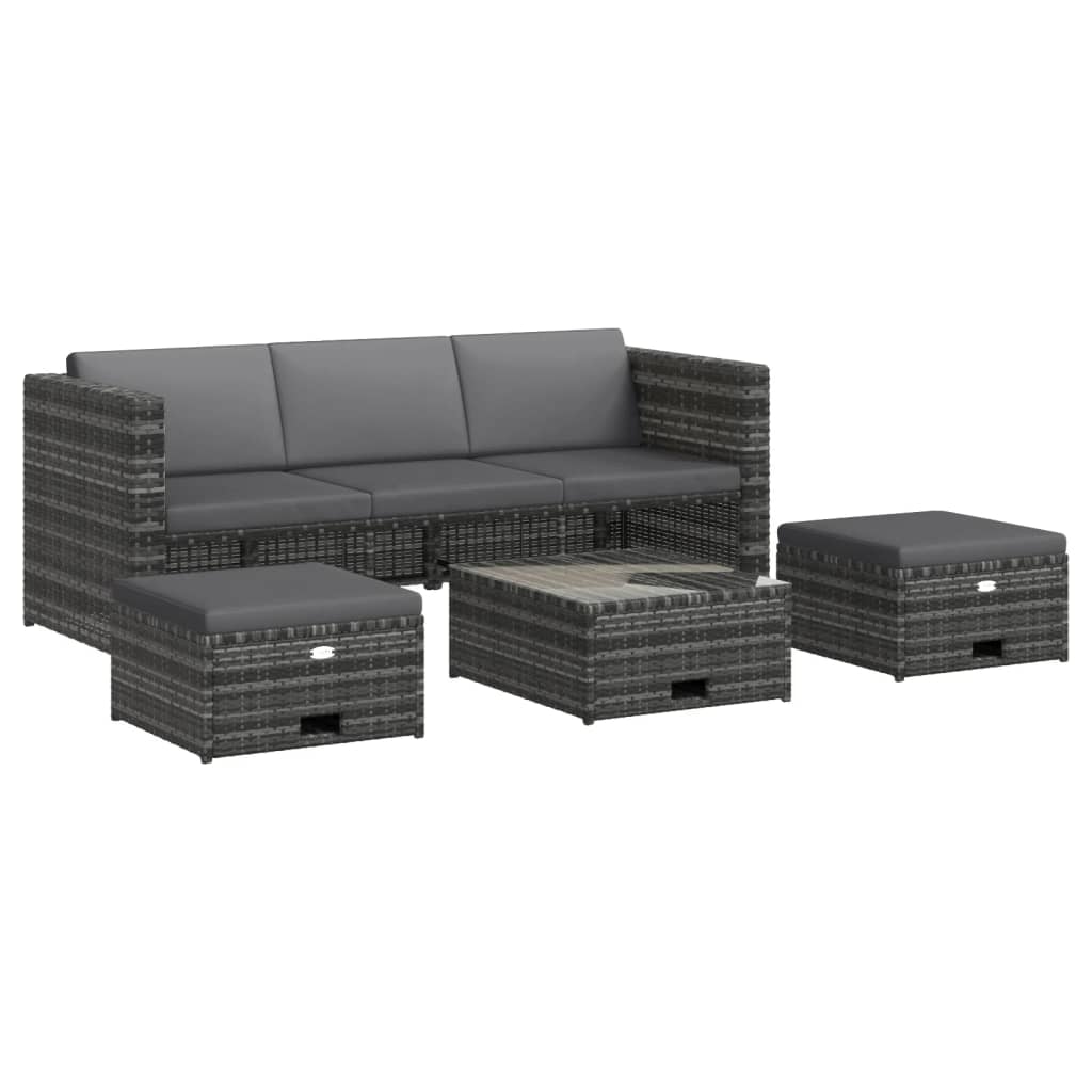 4-részes szürke polyrattan kerti bútorszett párnákkal