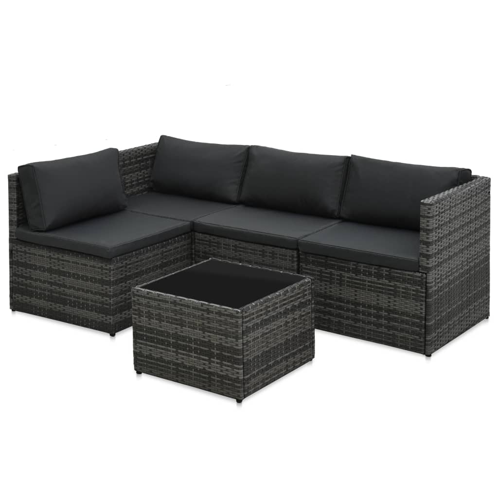 5-részes szürke polyrattan kerti ülőgarnitúra párnákkal