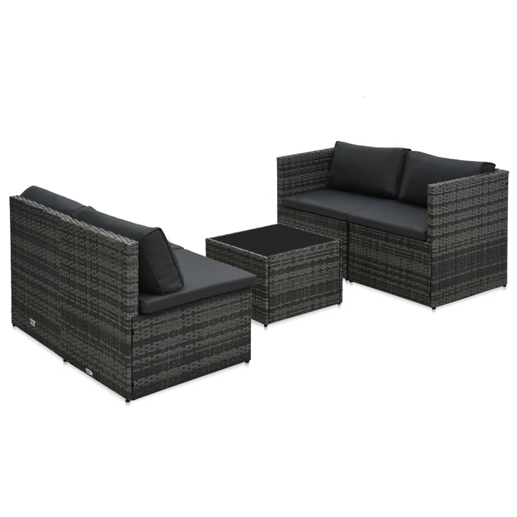 5-részes szürke polyrattan kerti ülőgarnitúra párnákkal