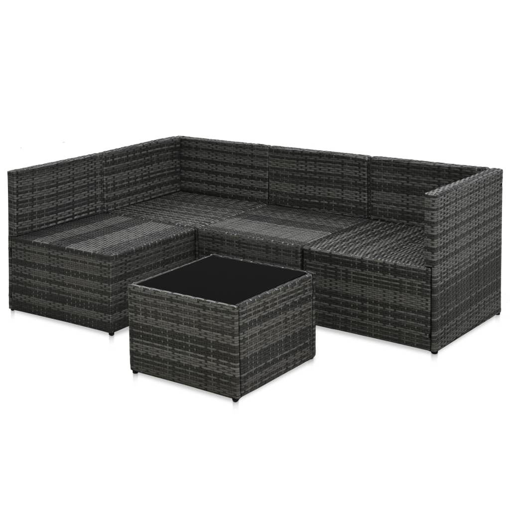 5-részes szürke polyrattan kerti ülőgarnitúra párnákkal