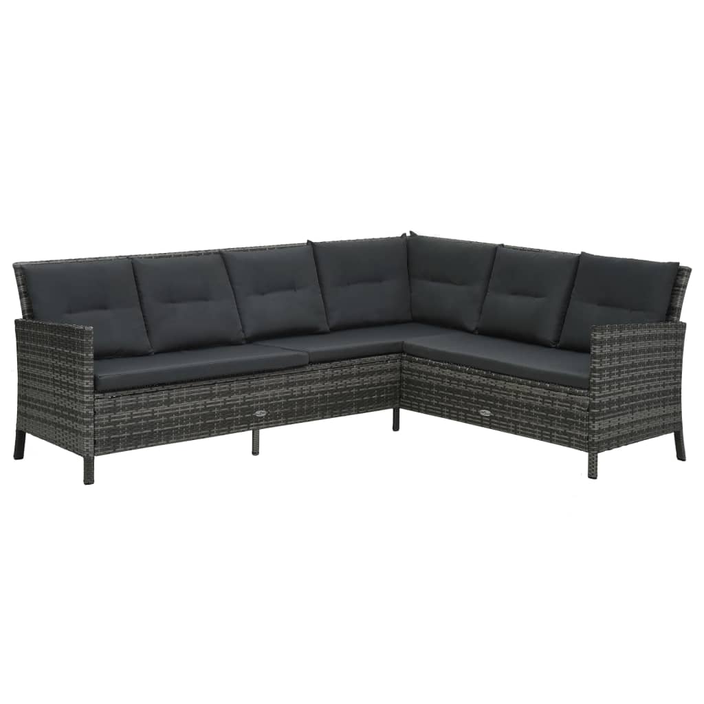 3-részes szürke polyrattan kerti bútorgarnitúra párnákkal