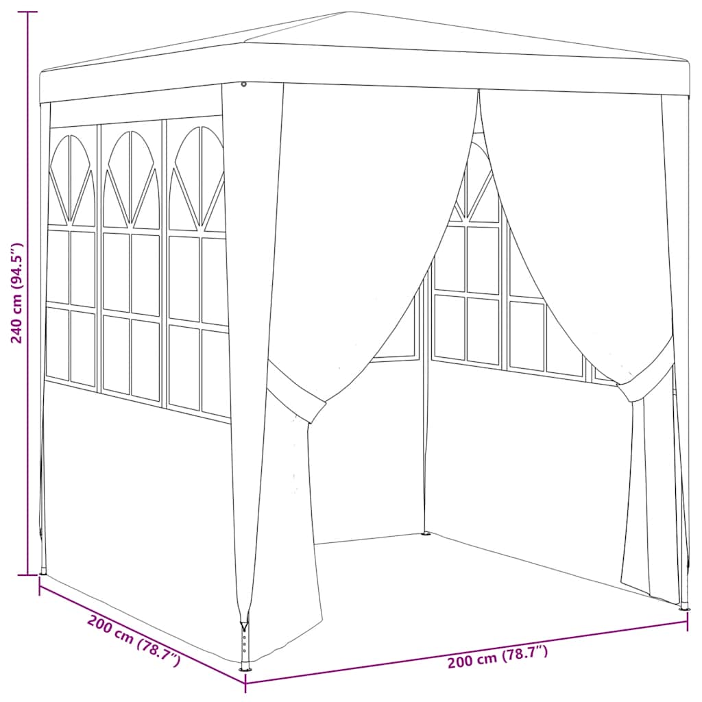 zöld rendezvénysátor oldalfalakkal 2 x 2 m 90 g/m²