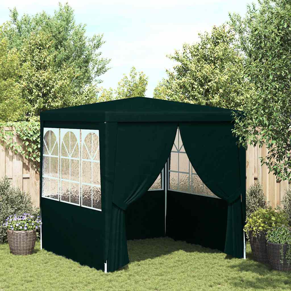 zöld rendezvénysátor oldalfalakkal 2 x 2 m 90 g/m²