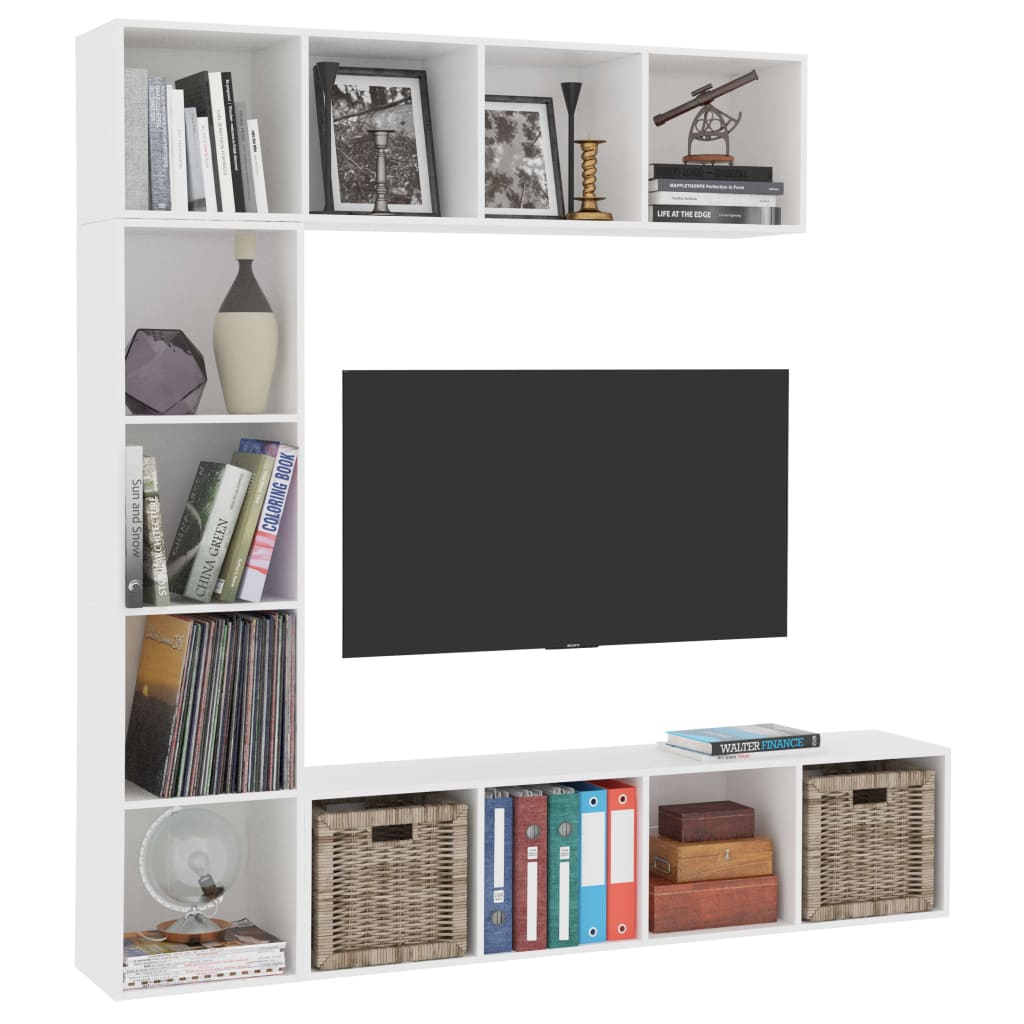 3-részes fehér könyv-/TV-szekrényszett 180 x 30 x 180 cm