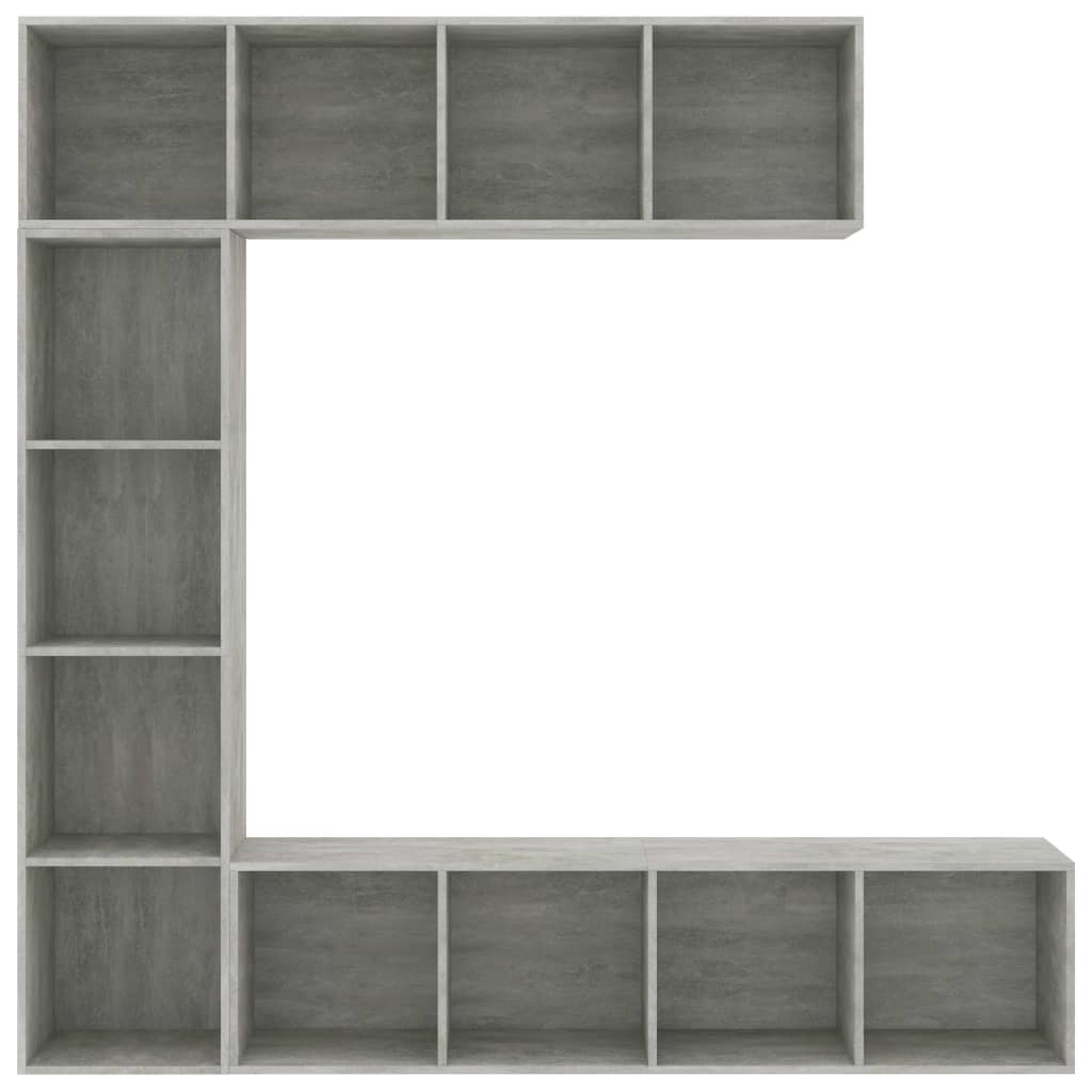 3-részes betonszürke könyv-/TV-szekrényszett 180 x 30 x 180 cm