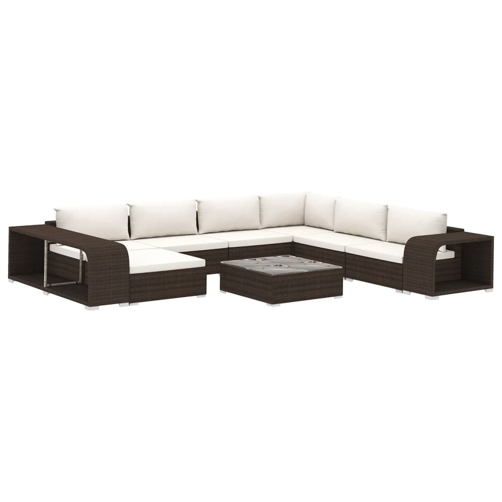 10 részes barna polyrattan kerti bútorgarnitúra párnákkal