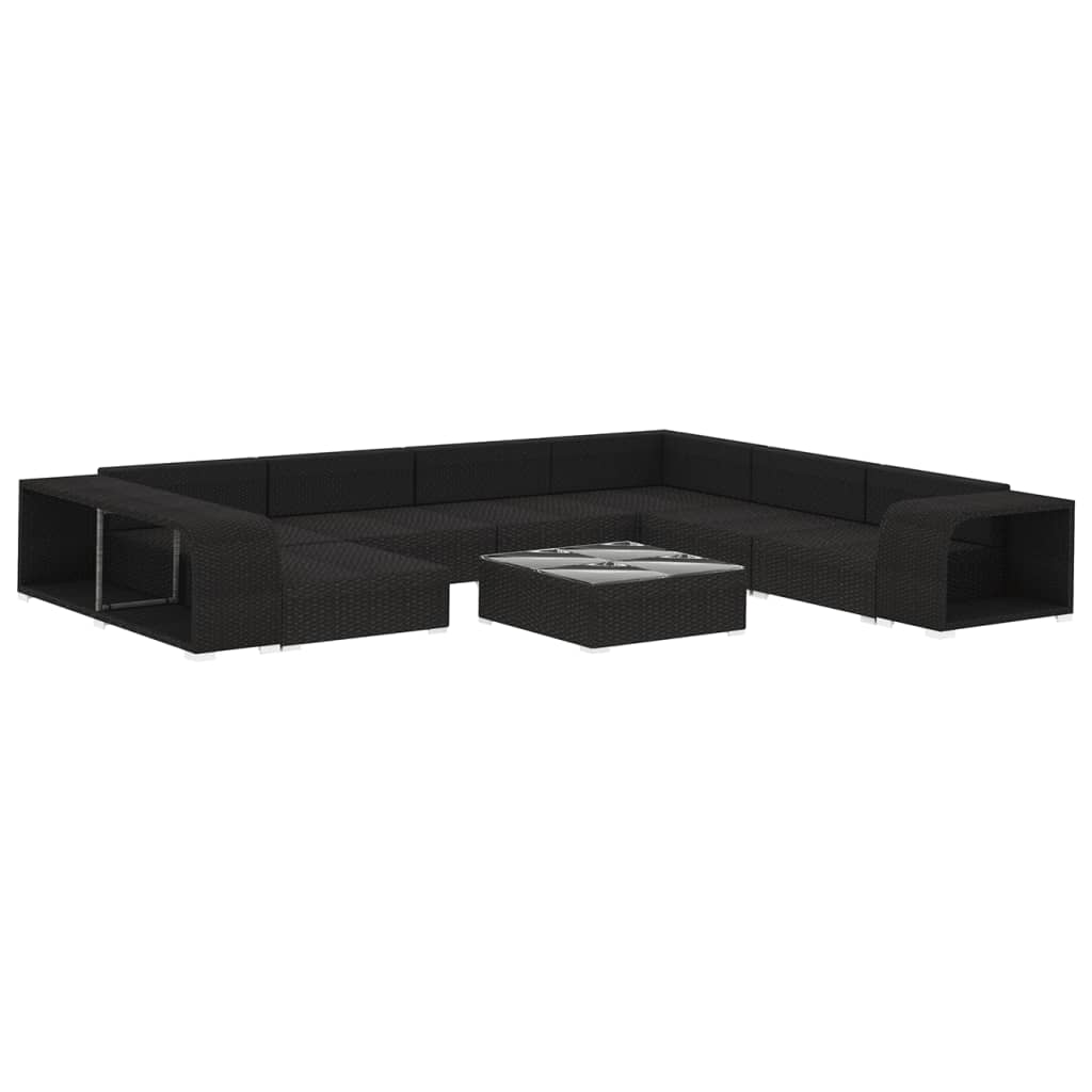10 részes fekete polyrattan kerti ülőgarnitúra párnákkal