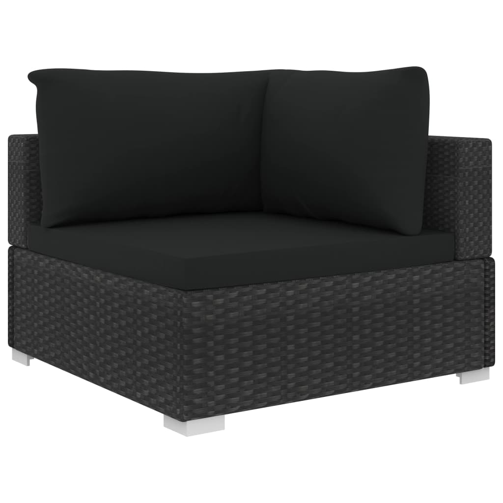 10 részes fekete polyrattan kerti ülőgarnitúra párnákkal
