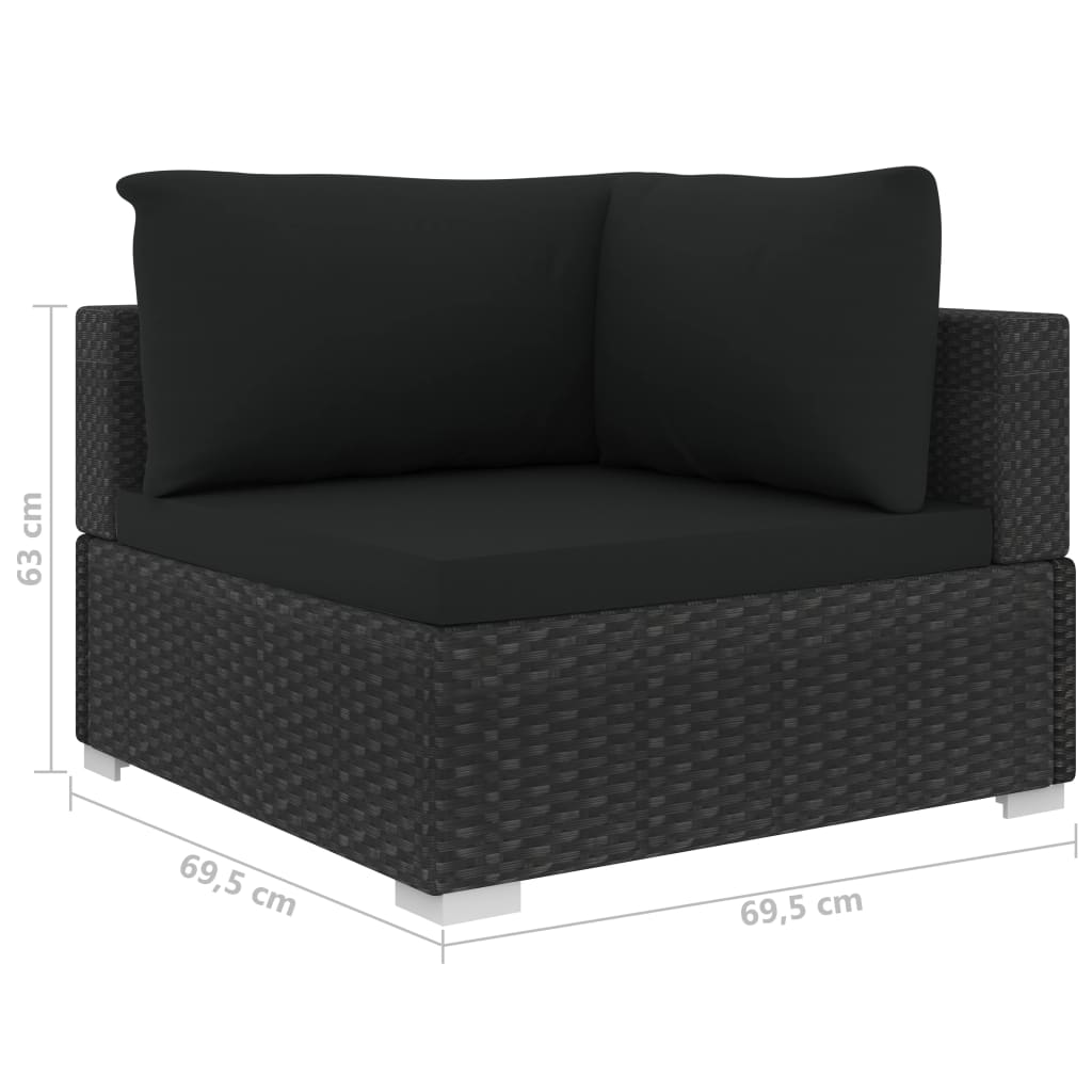 10 részes fekete polyrattan kerti ülőgarnitúra párnákkal