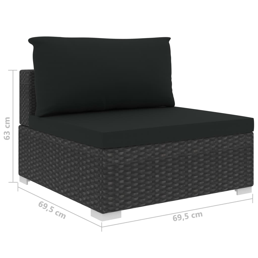 10 részes fekete polyrattan kerti ülőgarnitúra párnákkal