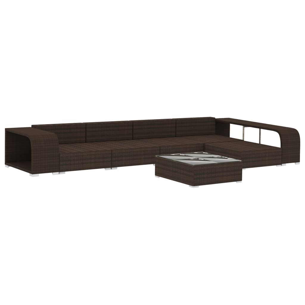 8 részes barna polyrattan kerti bútorszett párnákkal
